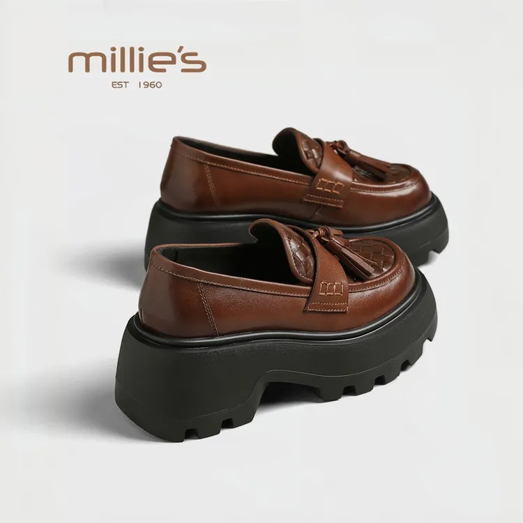 MILLIE'S/妙丽2025新款春季厚底乐福鞋休闲英伦风小皮鞋百搭单鞋
