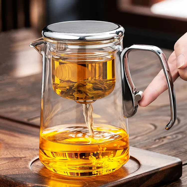 高端合金飘逸杯磁吸茶水一键分离冲茶器办公家用玻璃内胆泡茶壶