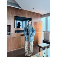 『PEACHZHOU』水洗吊磨贴袋宽松翻领立领调节拉链中性工装牛仔外套