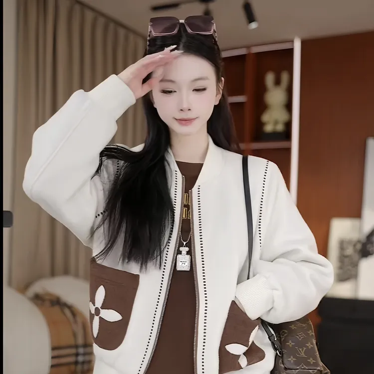 【SIsi.Chic】秋冬季时尚高级拼接显瘦老花加绒加厚棉服外套117591