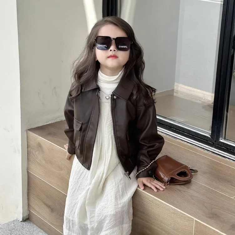 女童皮衣洋气中小童春秋季时尚痞幼炸街韩版小女孩皮夹克百搭休闲