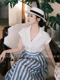 法式复古纯色简约休闲衬衫女2025年夏季宽松翻领别致百搭短袖衬衣