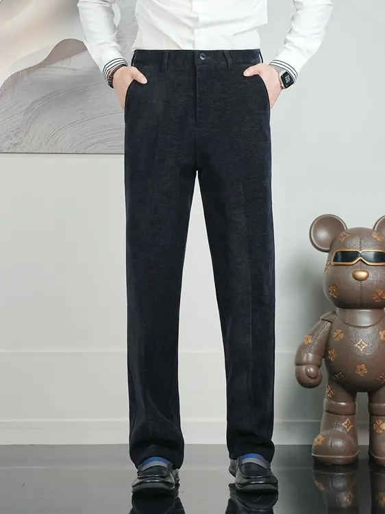 冬季新款加绒加厚灯芯绒雪尼尔男士厚款休闲裤保暖男裤商务休闲