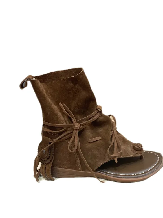 2025真皮新款韩系百搭小众牛皮夹趾凉靴