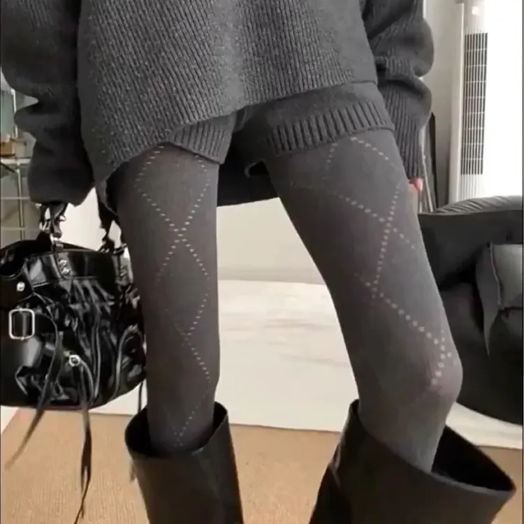 韩版复古菱形格镂空格蕾系性感显瘦慵懒风百搭高级感时尚连裤袜