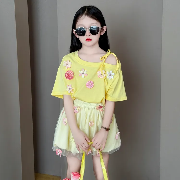 女童夏季2025新款薄款韩版甜美可爱洋气个性设计上衣小裙子两件套