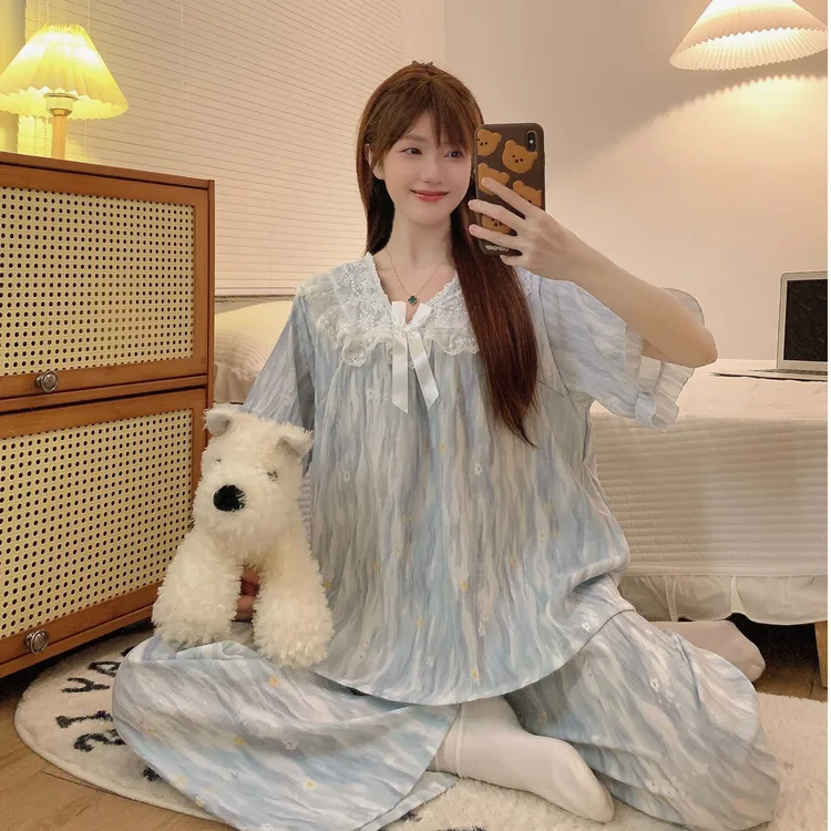 夏季薄款常规款大码胖mm宽松睡衣春夏韩版家居服宽松