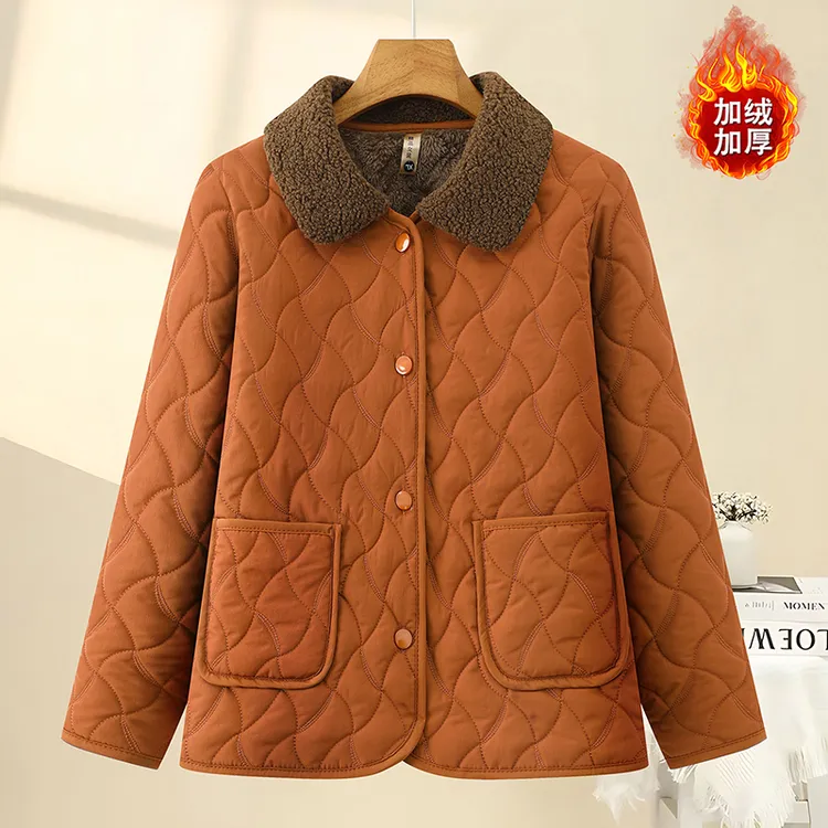 时尚中年妈妈冬装短款加绒小棉衣外套中老年女装冬季保暖棉服棉袄
