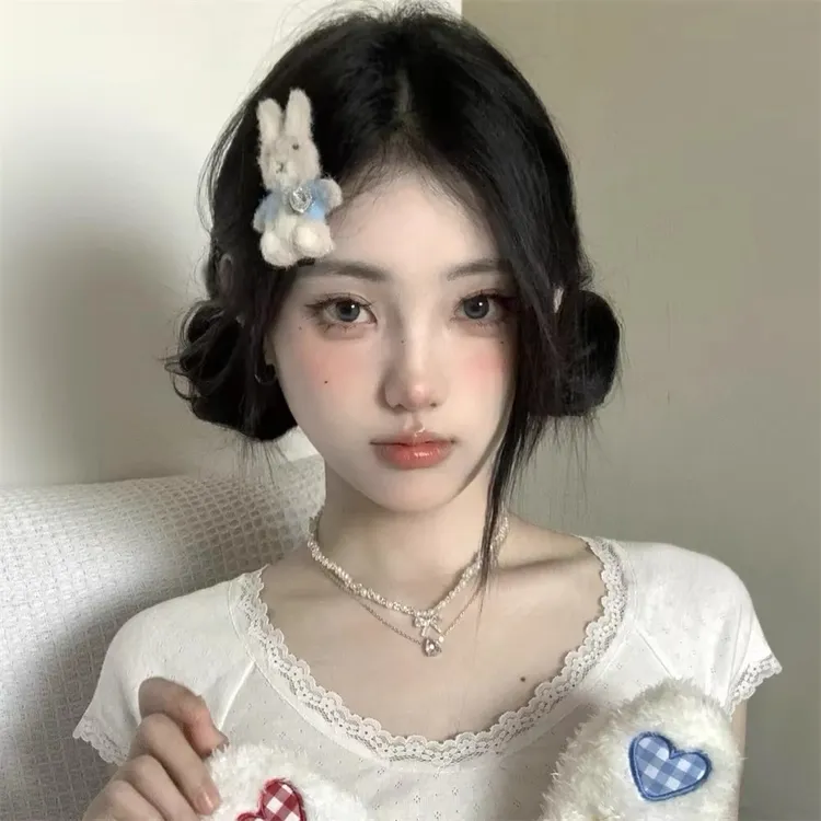 日韩毛绒小兔子可爱发夹甜美卡通刘海侧边毛毛发卡学生女孩小抓夹