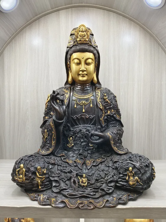 精铸紫铜鎏金观音坐像 高66cm