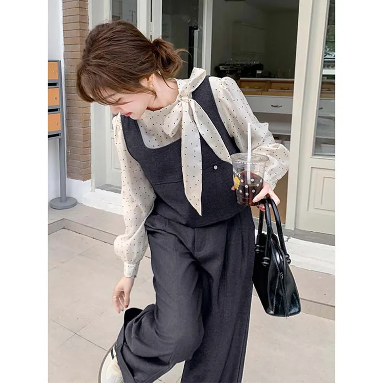 【两件套】假两件上衣阔腿裤套装女春秋ootd穿搭一整套TX0086