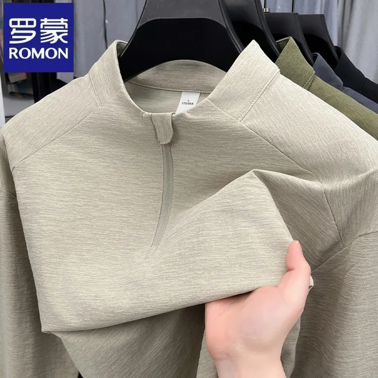 罗蒙运动休闲长袖拉链半高领卫衣男春秋季轻薄款速干男士打底T恤