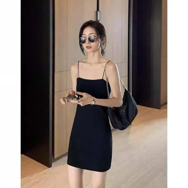 抹胸吊带裙女夏季欧货黑色外穿连衣裙紧身性感收腰内搭包臀短裙子