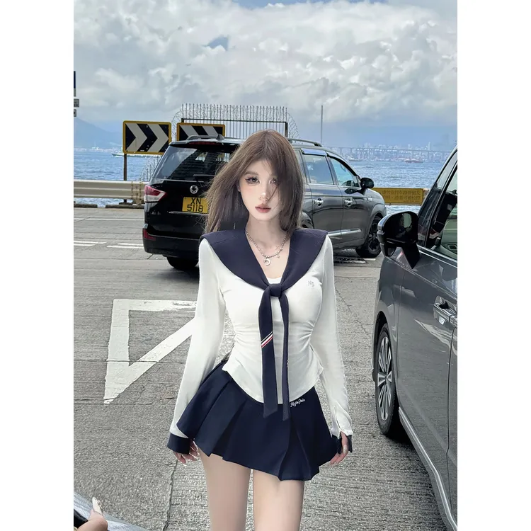 Umi/甜酷学院风套装裙早秋2025新款辣妹jk长袖上衣披肩短裙两件套