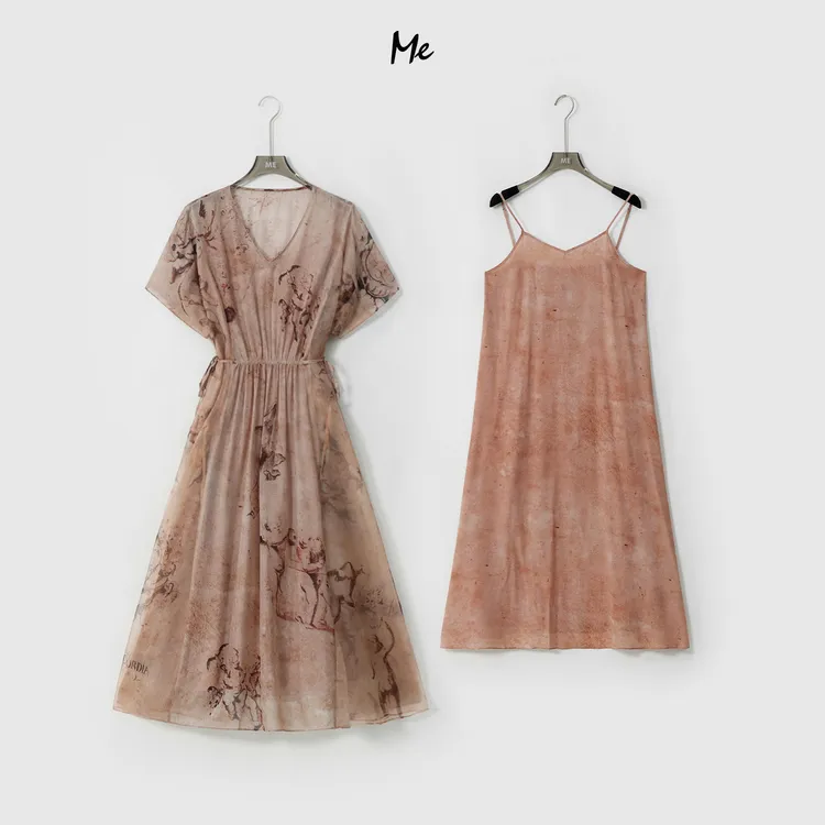 ME【100%真丝乌木水墨裙 （含吊带）】100桑蚕丝时尚连衣裙MESS6953