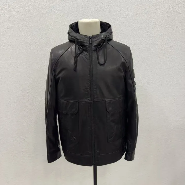 宸笙【小生严选】福利款牛皮油蜡羊羔毛内胆连帽款休闲男士皮衣