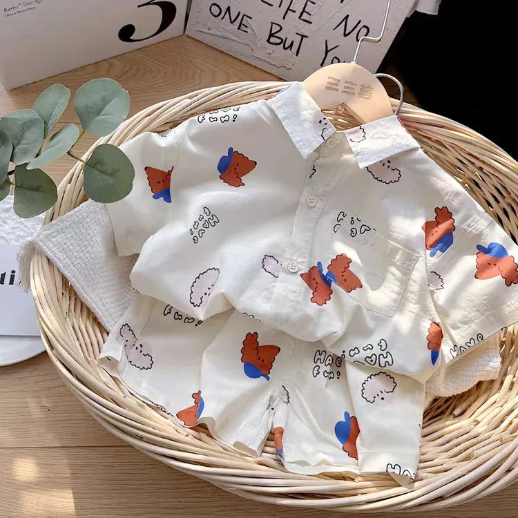 男女宝宝套装日常穿搭印花女套装短袖小童卡通新款可爱休闲潮酷新