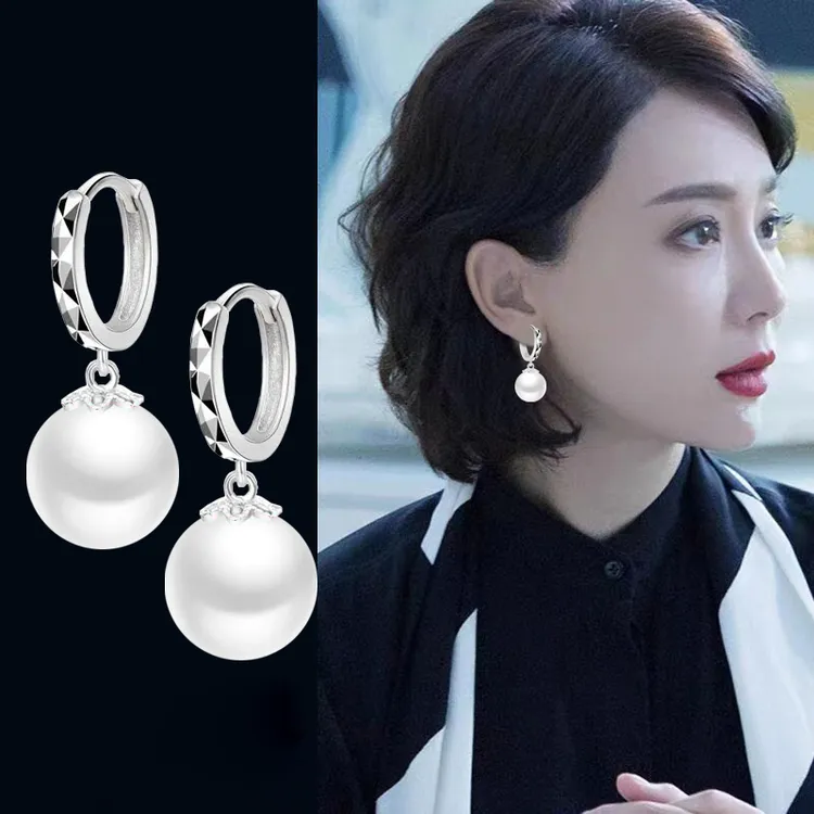 足银耳饰 新款999纯银潮贝珠耳环女大气耳坠韩国网红耳扣时尚耳饰