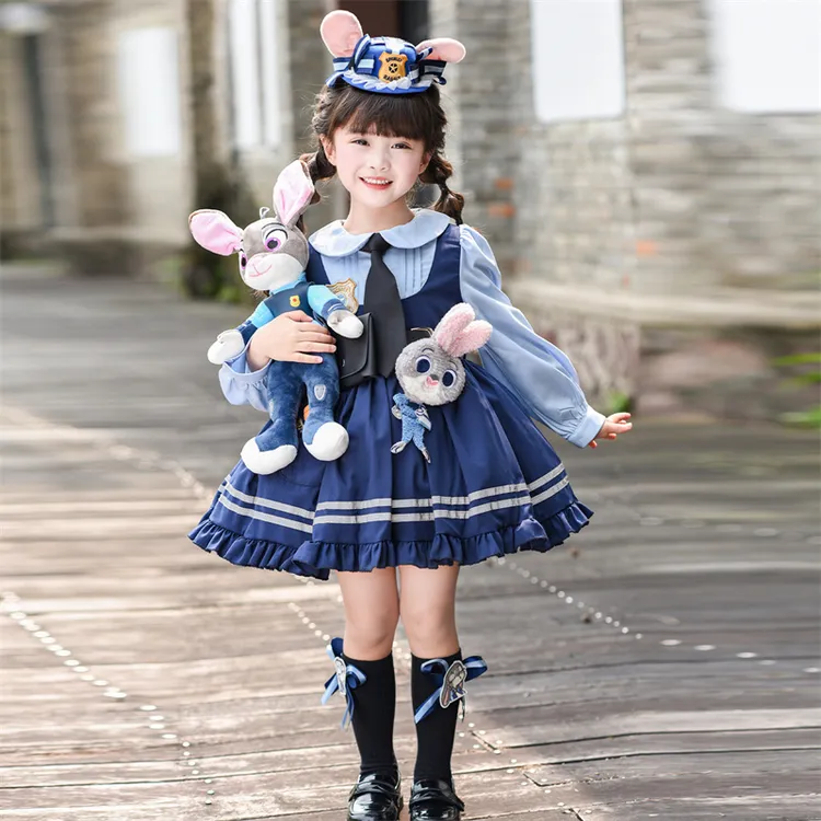女童冬款加绒长袖娃娃领兔子朱迪警官洛丽塔洛丽塔公主裙女童