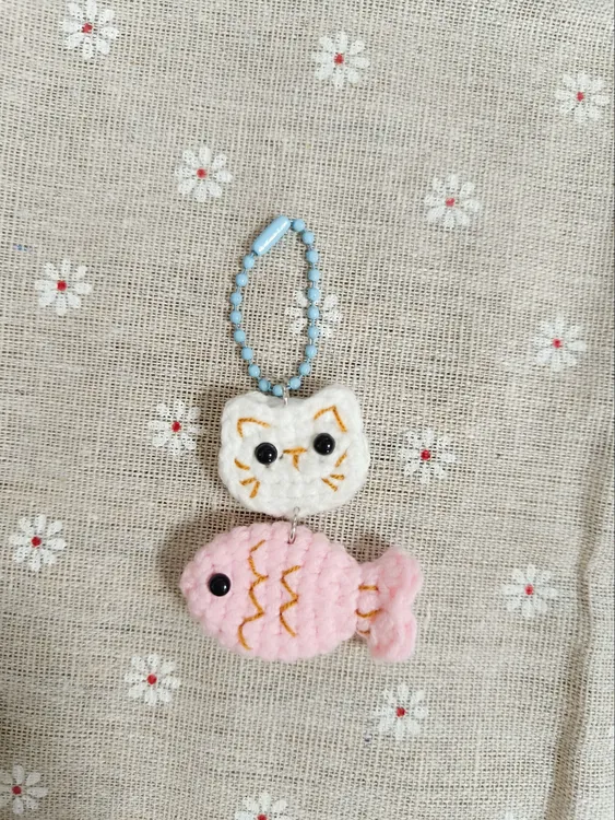 珠链小猫小鱼毛绒公仔创意礼物钥匙扣书包挂件钥匙链挂饰