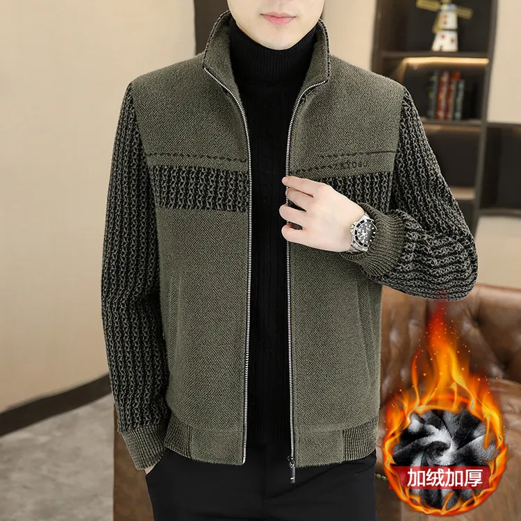 HAMOLENA冬季毛呢夹克男士冬季新款加绒加厚保暖外套时尚休闲夹克