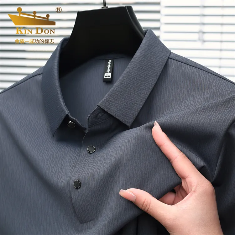 金盾高端冰丝短袖t恤男士翻领夏季时尚花纹无痕polo衫商务半袖男