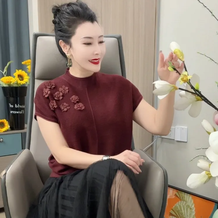 【680】早秋新款上新爆款针织衫立体花朵纯色打底宽松质感轻奢上衣