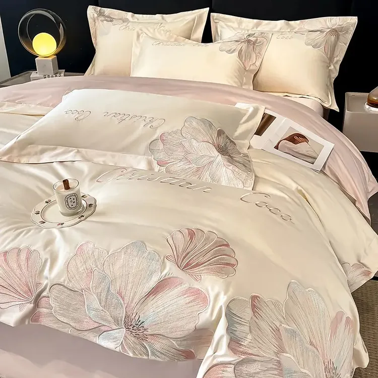 轻奢200支长绒棉全棉A类四件套纯棉刺绣亲肤裸睡高档简约床品