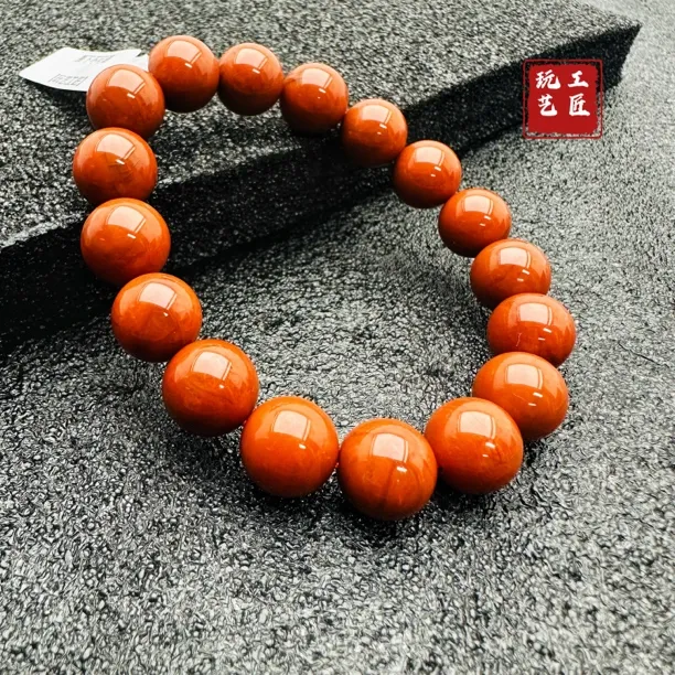 玩艺工匠天然南红圆珠单圈手串13-14mm多样性发一件（商城）