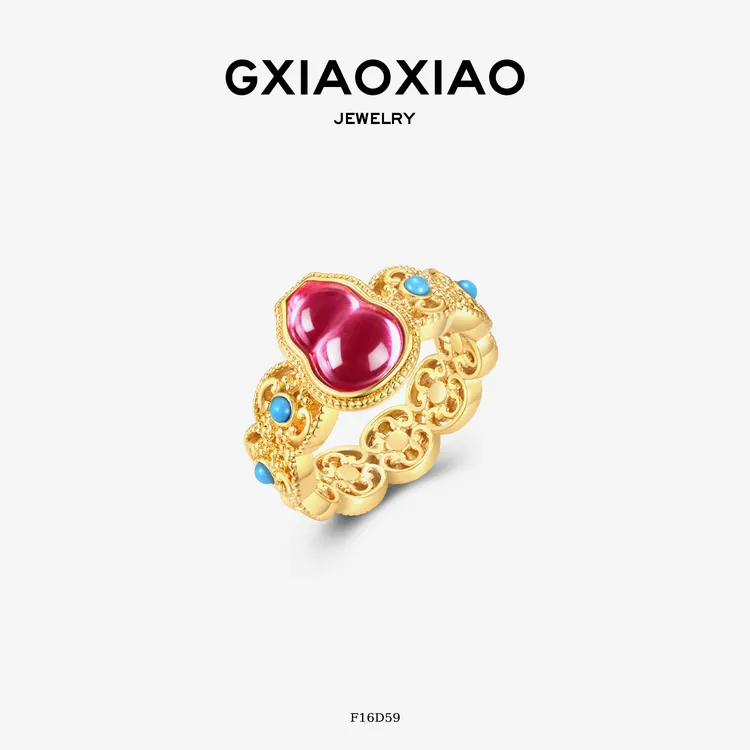 G XIAOXIAO【瑞祥】中式葫芦时尚红色点缀戒指F16D59新年礼物