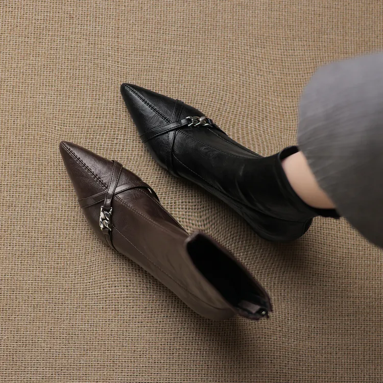 瘦瘦靴设计内6CM新款时尚尖头皮带扣女2025秋冬单靴韩版坡跟短靴