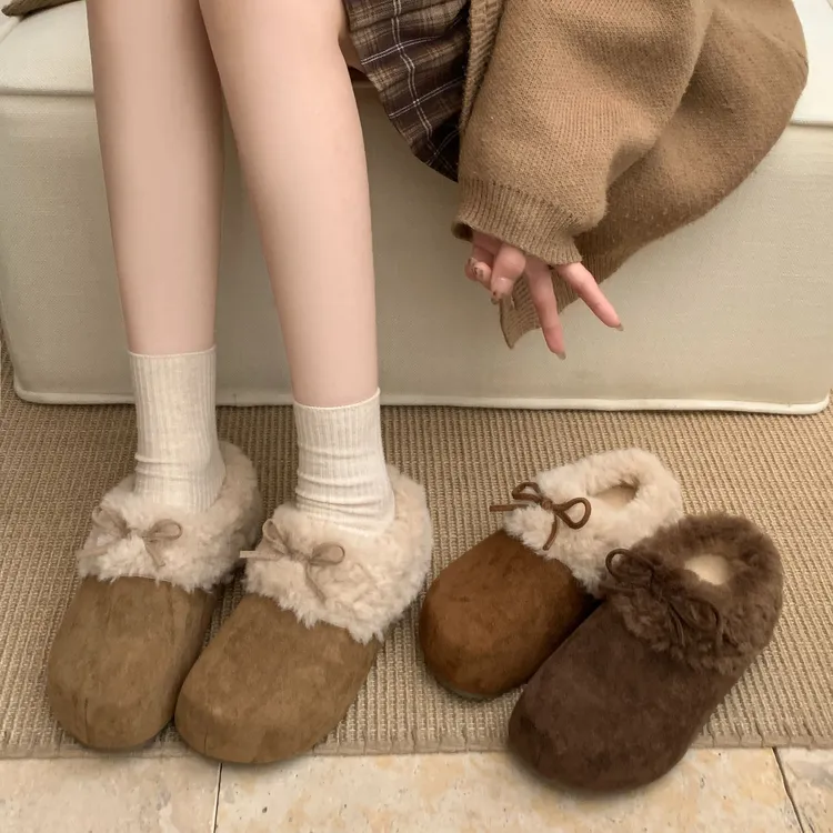 南在南方包头加厚勃肯毛拖鞋外穿2025冬新款防滑棉拖鞋毛绒女鞋