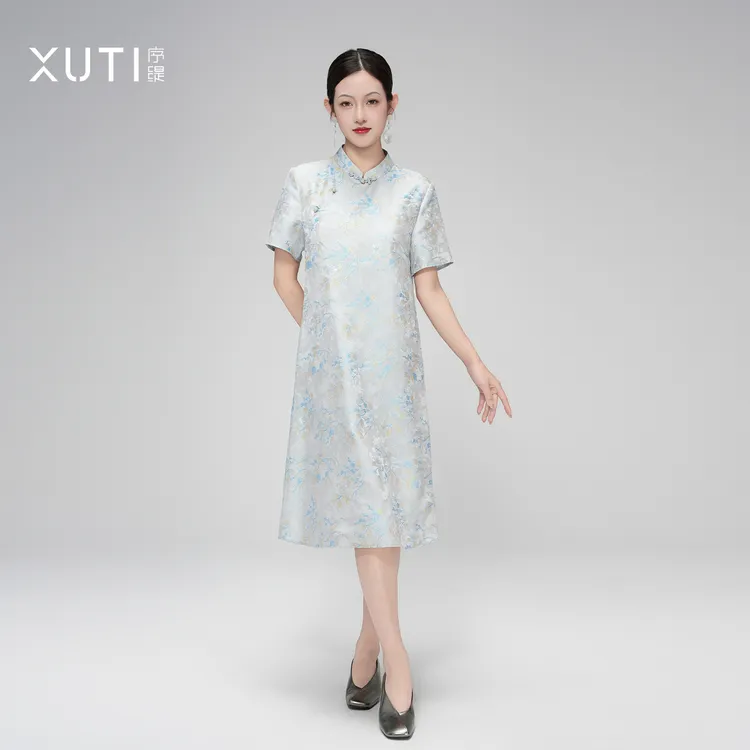序缇『疏帘淡月』夏季复古国风新中式女装桑蚕丝连衣裙H31-15278