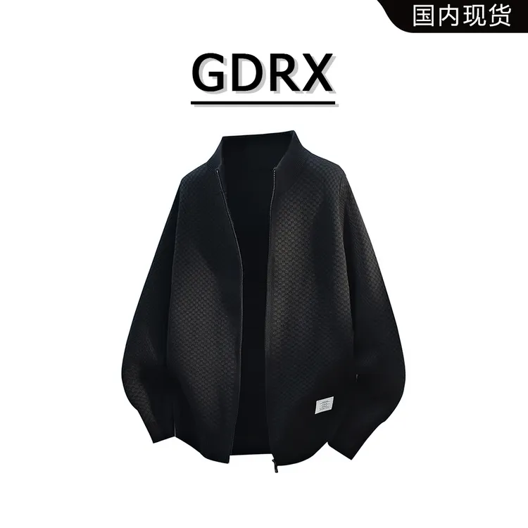 GDRX格纹复古男士针织毛衣2025秋季新款立领开衫休闲宽松上衣外套