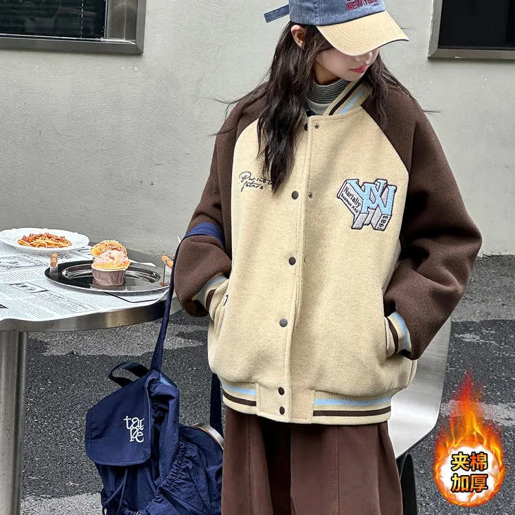 女童冬装棒球服2025秋冬新款中大童夹棉保暖外套女孩洋气休闲上衣