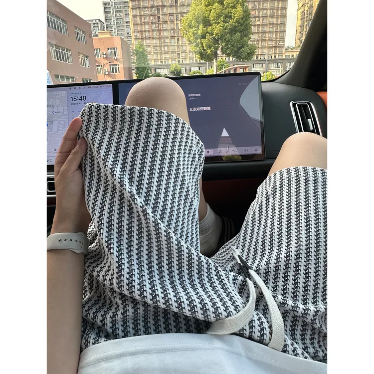 针织小香风条纹短裤男夏季宽松直筒休闲五分裤子潮牌复古运动裤衩