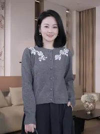 Nuovo Borgo 法式复古绣花长袖羊毛衫女圆领宽松软糯针织开衫0168