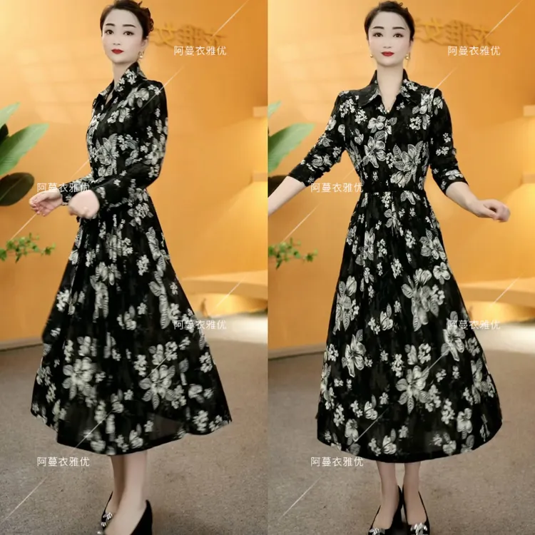 【衣雅严选】8068-2158#新款时尚款气质长袖衬衫领系带连衣裙