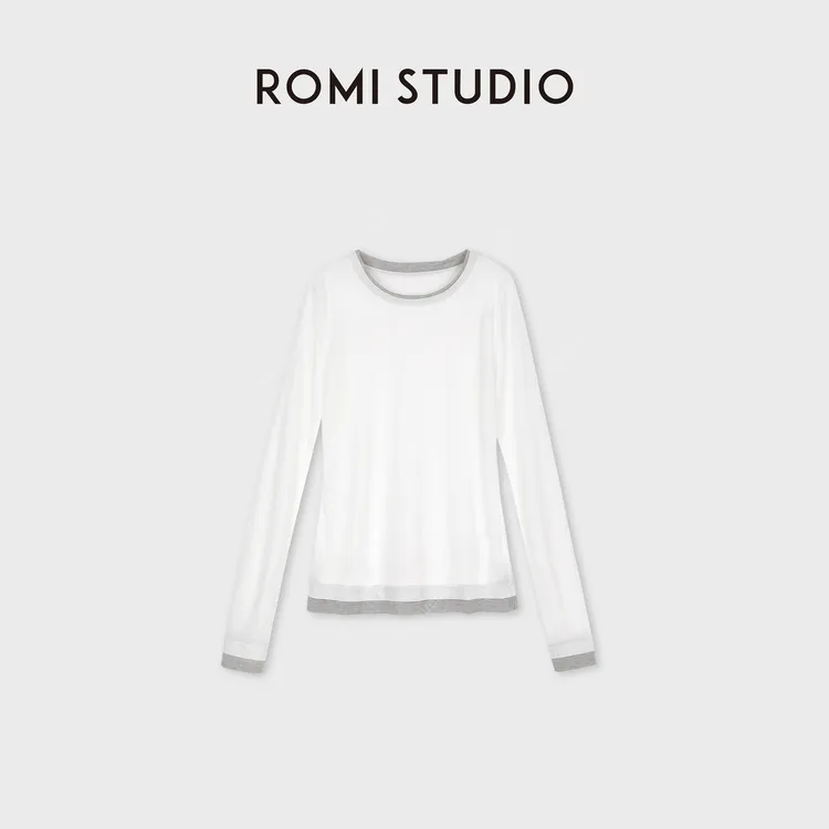 ROMI STUDIO“轻盈柔软”超细纱针织撞色假两件长袖T恤 RWDSSU3720