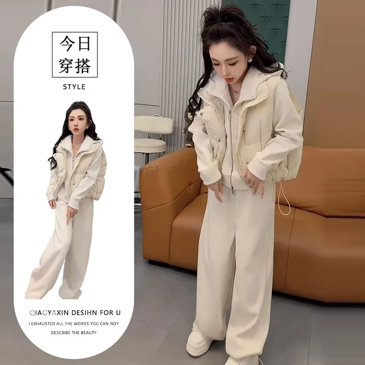 2025秋季新款时尚显瘦气质网红高档套装女百搭宽松大码加绒三件套