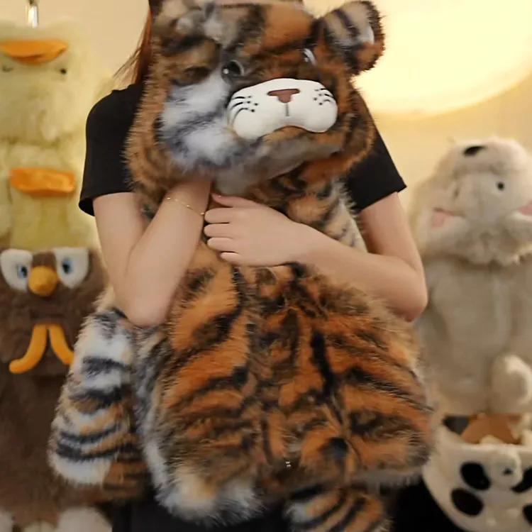 儿童老虎仿皮草毛毛衣男童女童小宝宝秋冬装加绒加厚保暖可爱大衣