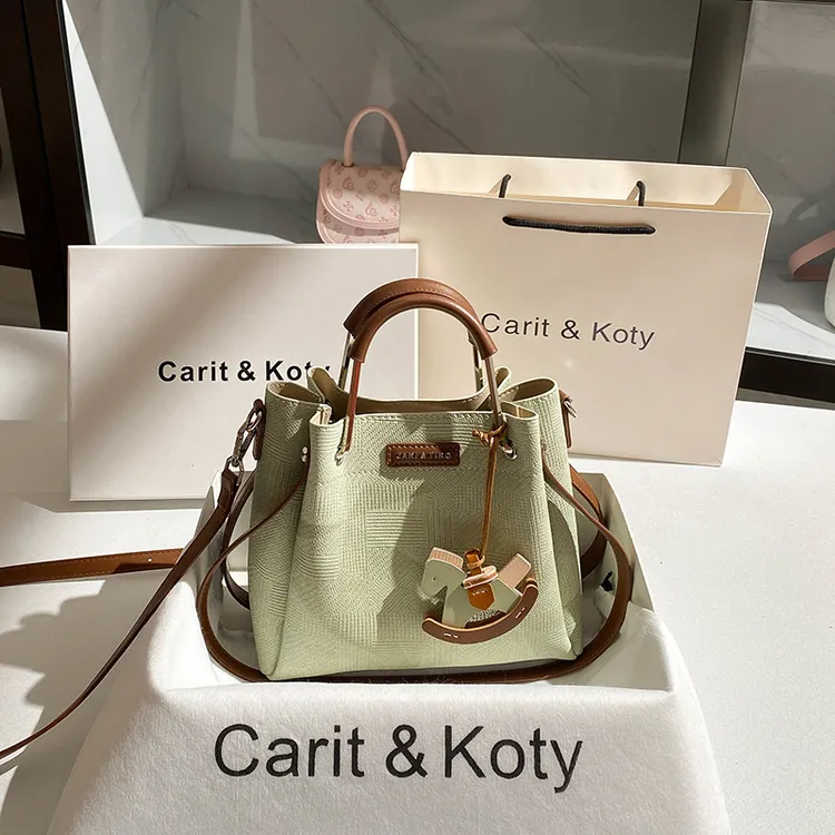 Carit Koty复古撞色通勤托特包包女2025新款高级感手提水桶包斜挎