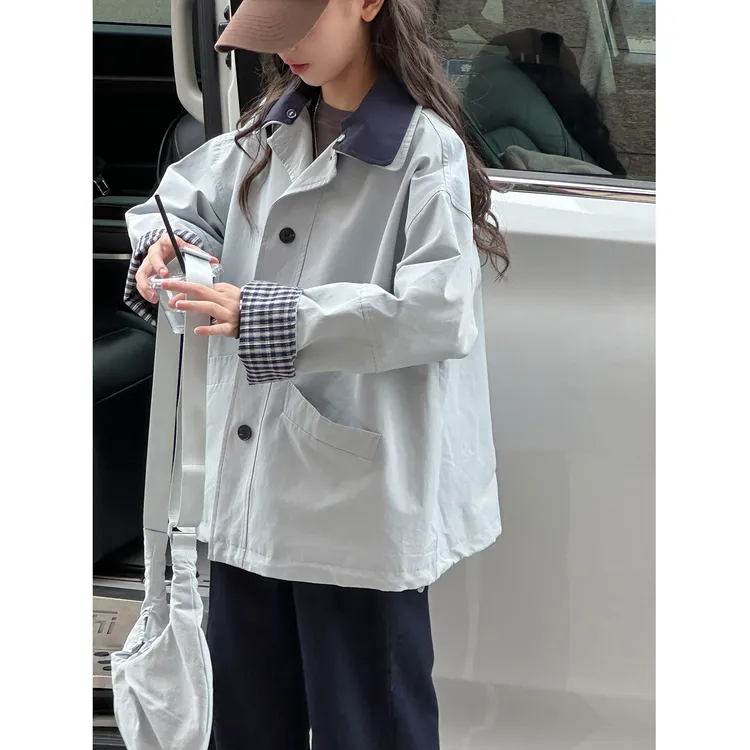 K29610孙小美撞色翻领女童外套2025新款秋装儿童上衣春秋大童衬衫