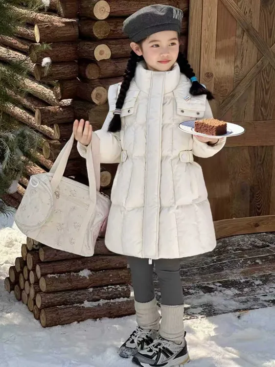儿童羽绒服女童中长款2025新款收腰韩版洋气冬装加厚外套