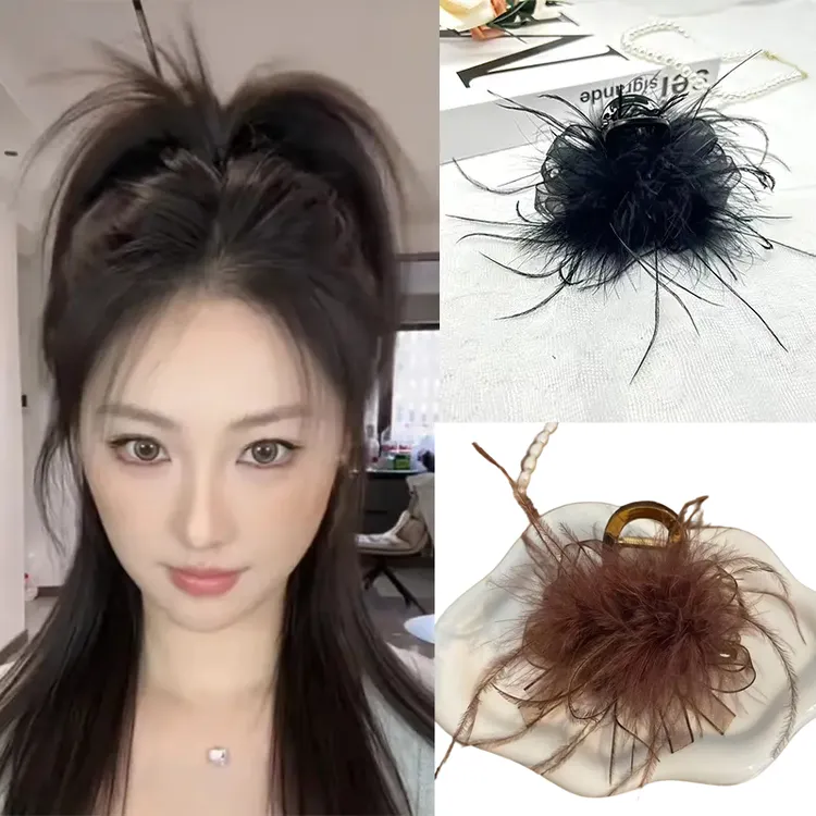 【织梦】新款浪漫羽毛8cm发卡气质头饰小抓夹鲨鱼发夹抓夹时尚发饰