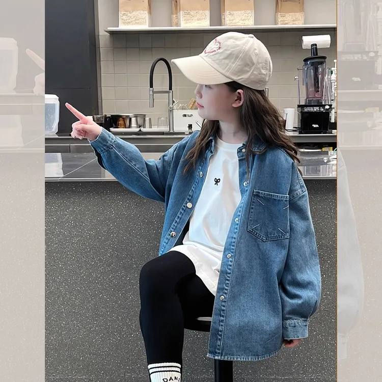 女童牛仔外套春秋新款儿童秋装衬衫外穿上衣时尚女孩韩版长袖衬衣