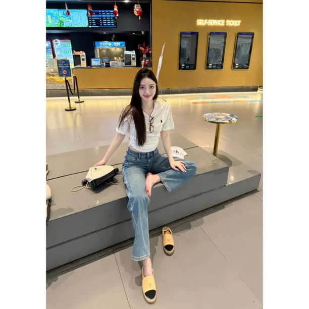 拼接圆领纯色短袖通勤刺绣T恤半袖宽松舒适运动印花百搭