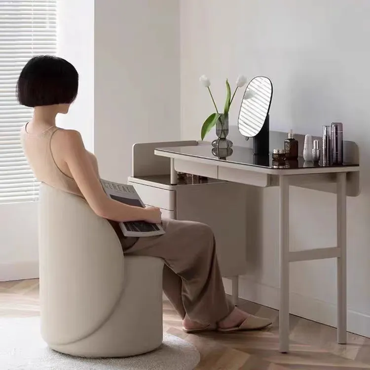 卧室轻奢实木梳妆凳简约家用妆台真皮凳子网红ins美甲靠背化妆椅