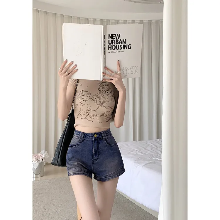 G32【GBSstudio女装服饰】春季超短A版牛仔裤防走光巨显腿长蓝复古