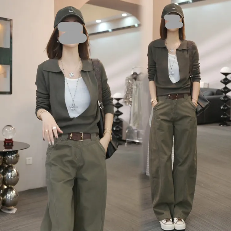 休闲小个子显瘦套装女士2025年秋冬新款减龄气质上衣阔腿裤两件套